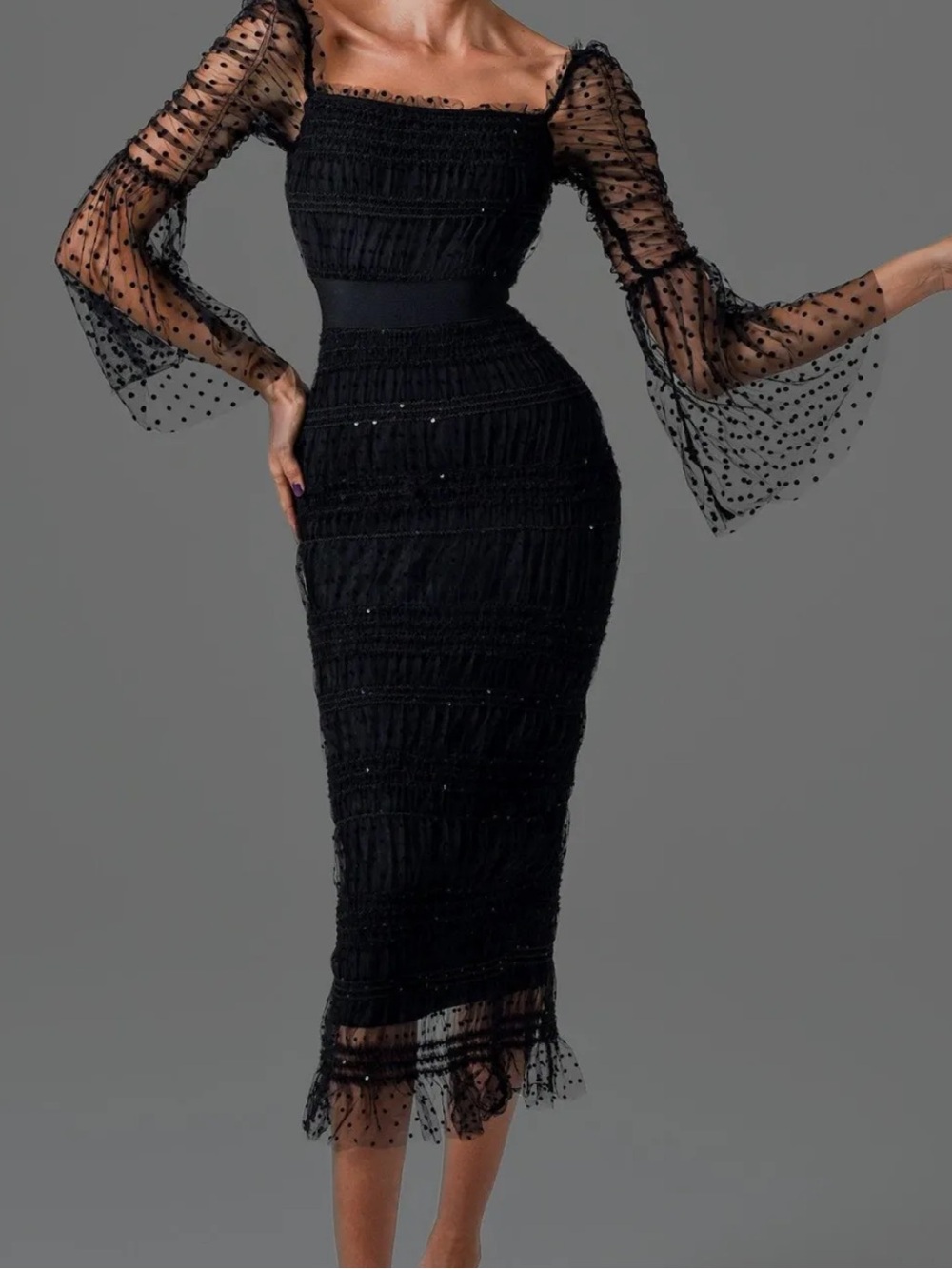 Brand NEW Elegant Black Midi Dress